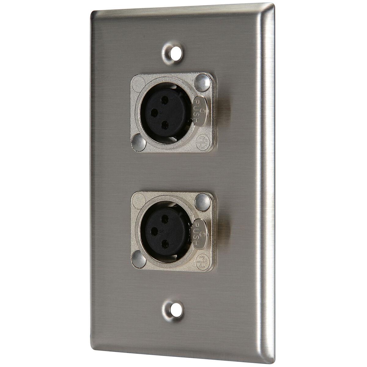 Pro Co WP1013 (2) XLR Female Stainless Steel Metal Wallplate Single Gang